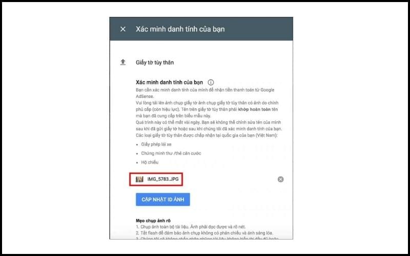 hướng dẫn x&aacute;c minh Google Adsense