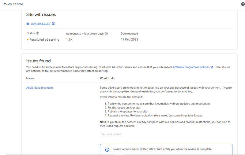 Restricted Demand t&agrave;i khoản Google Adsense