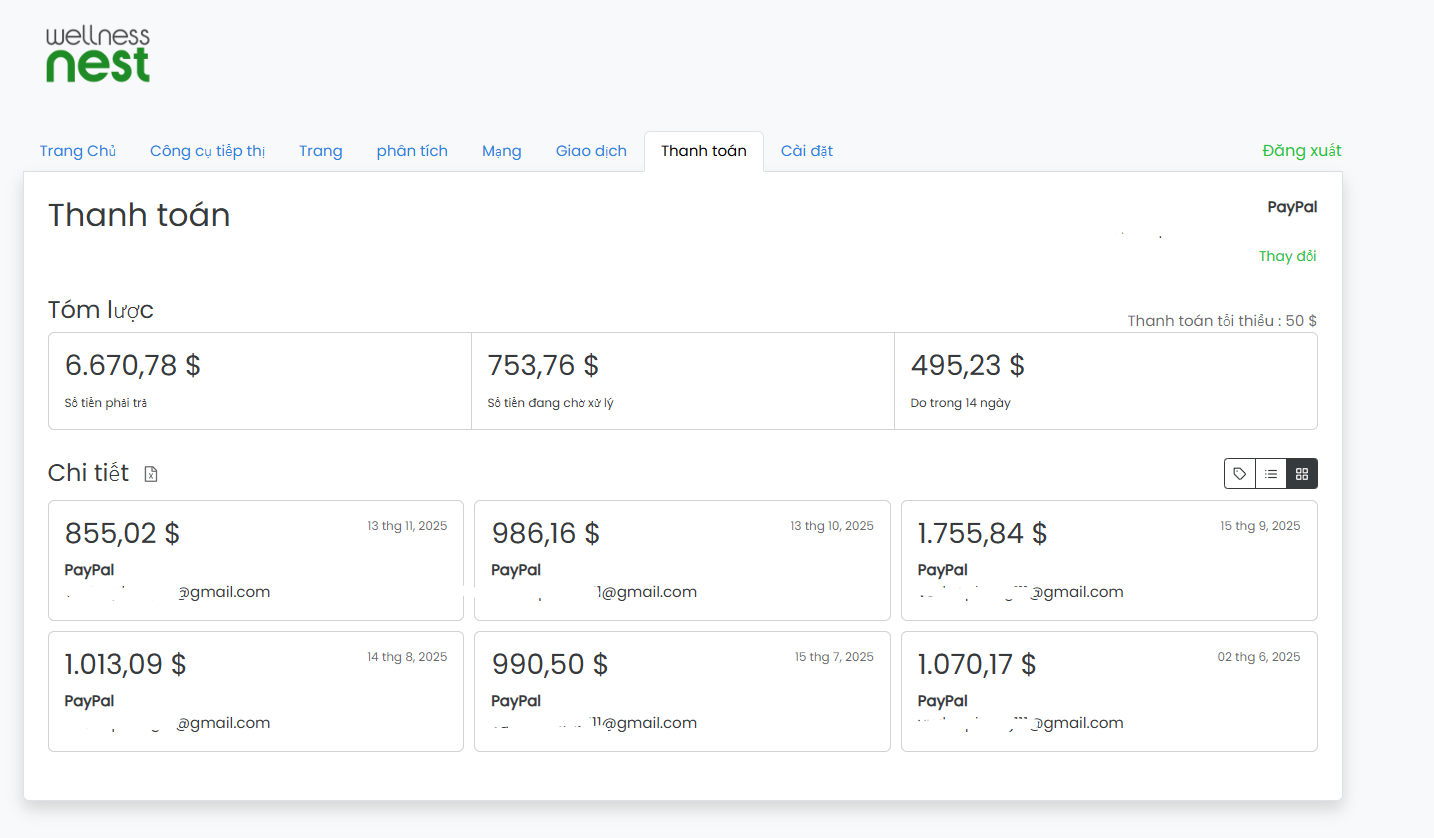 Thanh toán qua Paypal vào ngày 15 hàng tháng