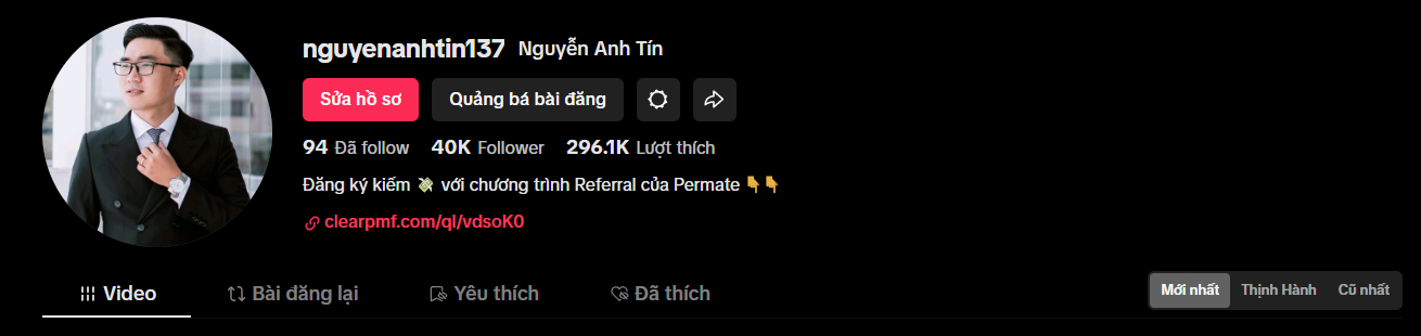 Kênh Tiktok cũng có hơn 40K Follow